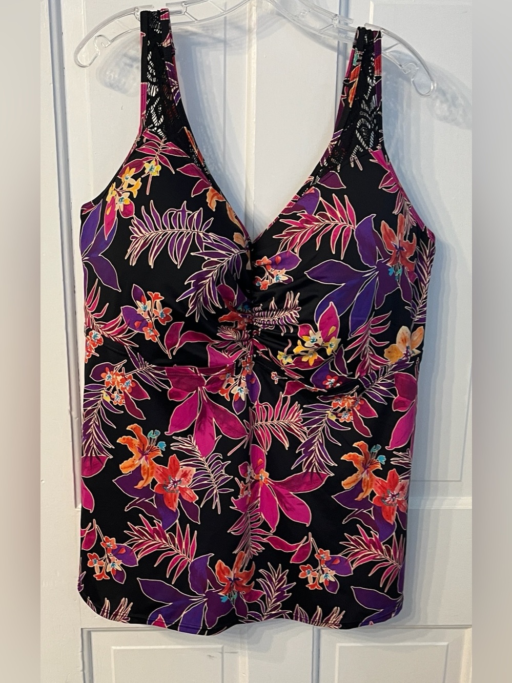 Swimsuitsforall Tropical Floral Tankini Swim Top Underwire Padded Bra Size 44G